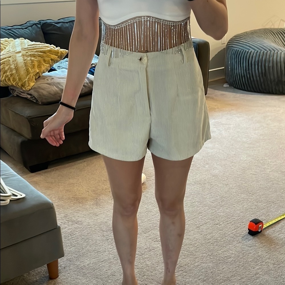 SHEIN White and Gray Bermuda Shorts High-Waisted Relaxed Fit